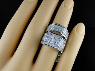   MENS LADIES PRINCESS CUT DIAMOND RING TRIO ENGAGEMENT WEDDING RING SET