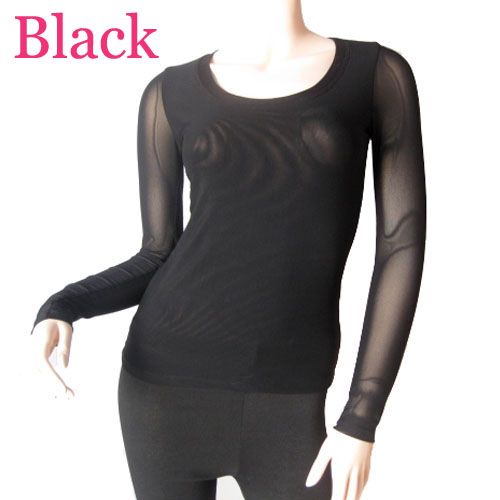 Women/Junior Plain Basic LONG SLEEVE Sheer Mesh Stretch T Shirts 6 