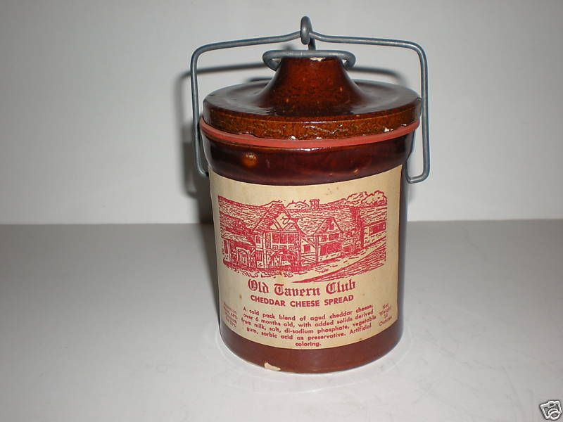 Old Tavern Club Cheddar Spread Cheese Jar Crock wl Lid  