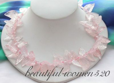 17 28MM golden foliage pink crystal necklace  