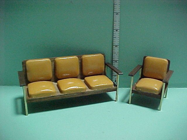 Office Sofa & Arm Chair Tan 808/809 Dollhouse Miniature  
