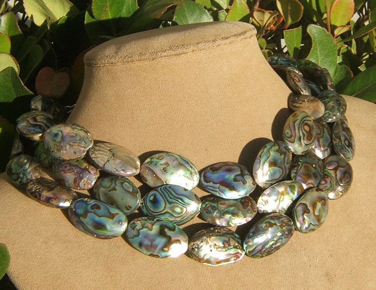 ABALONE PAUA NECKLACE PEARLS RAINBOW BIG SEA OPALS BRIDAL JEWELRY 