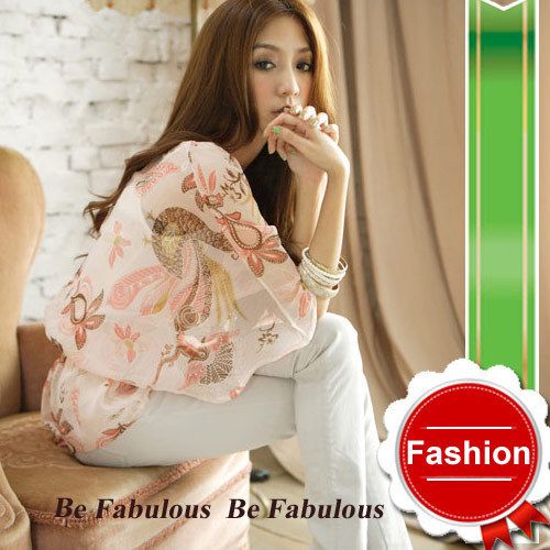   Rachel Star Chiffon Sheer Gypsy Bohemian Print Blouse Kimono Top S M