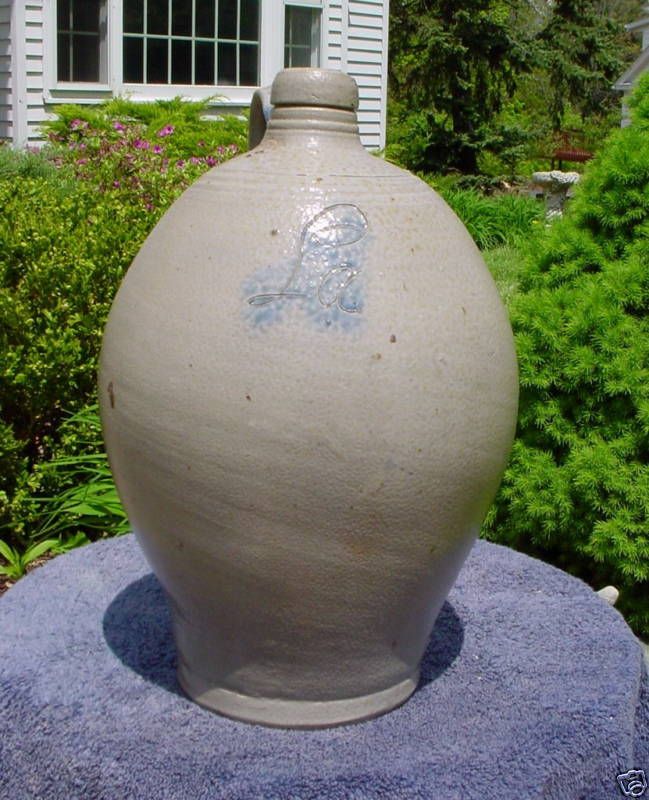 Circa 1820 Stoneware 3 g. Ovoid Jug w/ Incribed LA NR  