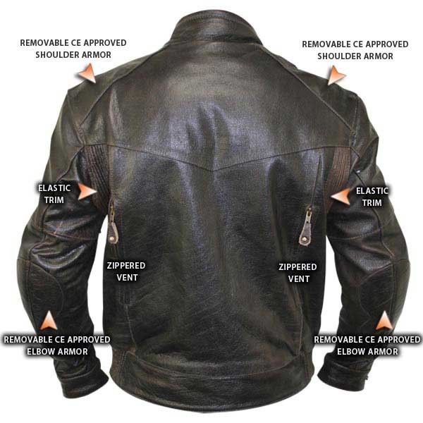 Retro Brown Bandit Buffalo Leather Cruiser Motorcycle Jacket with 