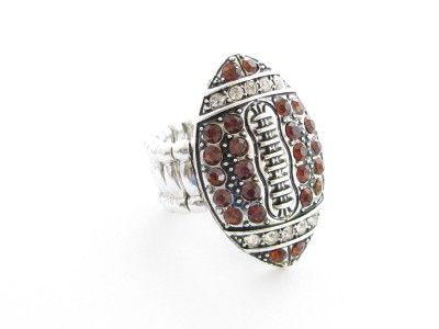 Football Brown Crystal Fashion Stretch Ring Jewelry  