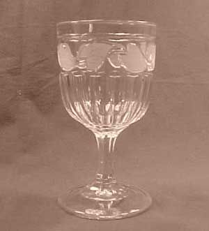 Frosted Leaf Flint Early American Pattern Glass Goblet  