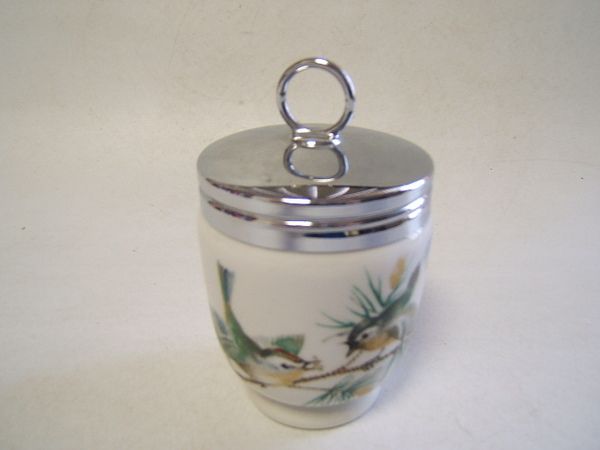 Royal Worcester Porcelain Egg Coddler Jar Bird Metal Li  