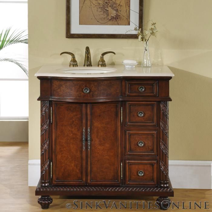     Marble Countertop Off Center Bathroom Vanity Cabinet (Left Sink