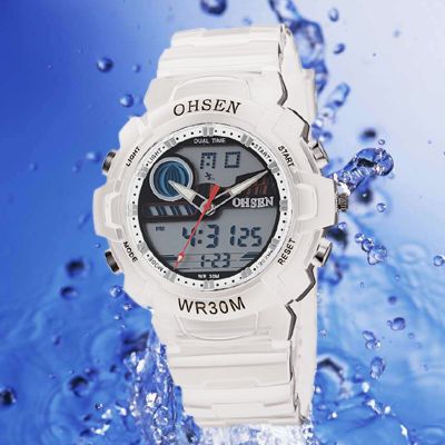 OHSEN ANALOG Digital White Band Quartz Chronograph Ladies Mens Sport 