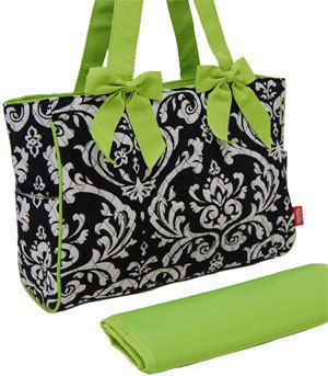  Damask Quilted Diaper Bag With Changing Pad Baby Bag Tote Bag  