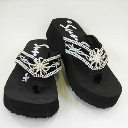 SUN SOLE RHINESTONE FLIP FLOPS BARBED WIRE DESIGN  