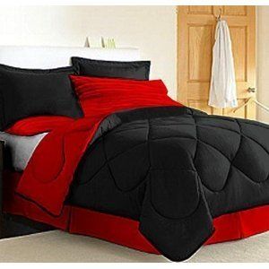 Red and Black Reversible Comforter Set   Bed In A Bag  