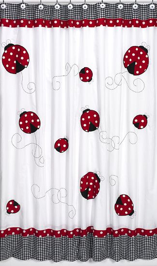   LADYBUG RED BLACK WHITE BATHROOM POLKA DOT SHOWER CURTAIN  