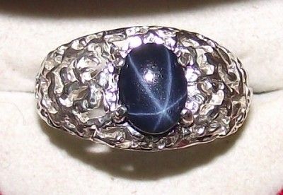   MENS DEEP BLUE STAR SAPPHIRE NUGGET RING NATURAL & GENUINE *6 Ray Star