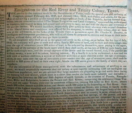 1845 Mobile ALABAMA newspaper w headline ad US EMIGRATION to REPUBLIC 