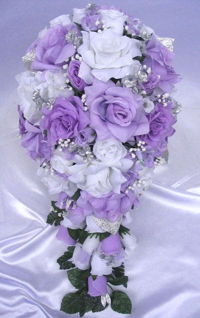 21pc Bridal bouquet wedding flower LAVENDER / SILVER  