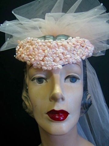Vintage Peach Bridesmaid Bridal Wedding Headpiece Hat  