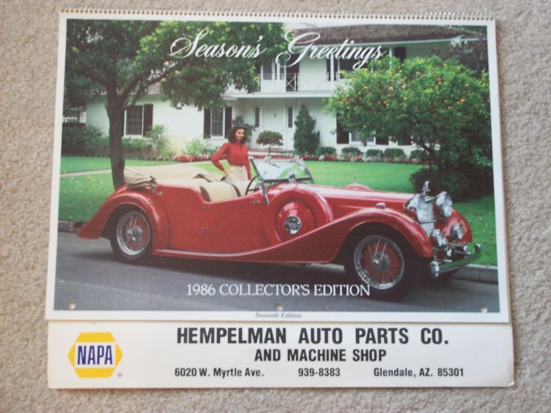 1986 NAPA COLLECTORS EDITION CALENDAR, OLD CARS  