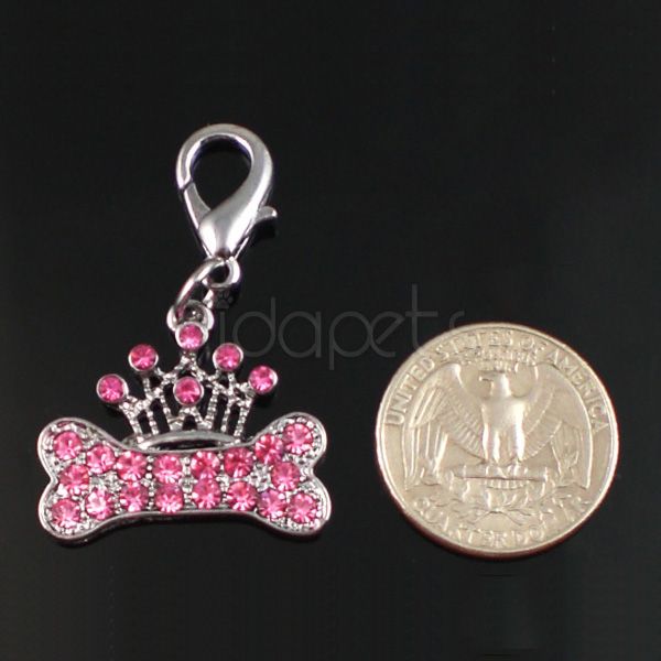 Dog Cat Collar Charm Pink Rhinestone Crown  