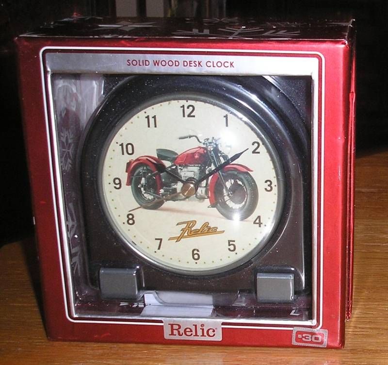 RELIC MOTORCYCLE WOOD DESK CLOCK  