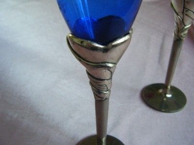 Cobalt Blue Wine Glasses with heavy silver coloured stems and bases 