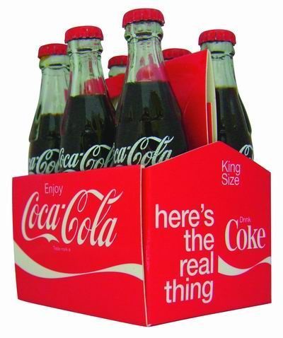 COCA COLA MINI BOTTLE CARDBOARD 6 PACK W/ FULL BOTTLES  