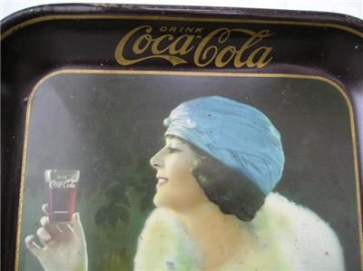 1925 Drink Coca Cola Golfer Tray, Lady In Blue Turban Hat  SWEET 