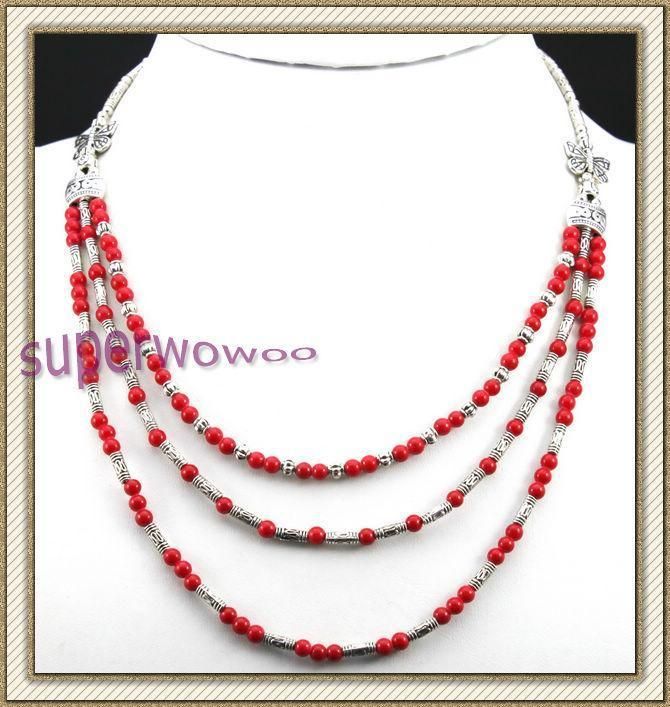 cc089 very stunning tibetan silver coral Necklace  
