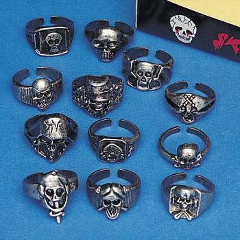   PIRATE RINGS Skulls Kids Birthday Party Favors Dozen Pewter Tone Loot