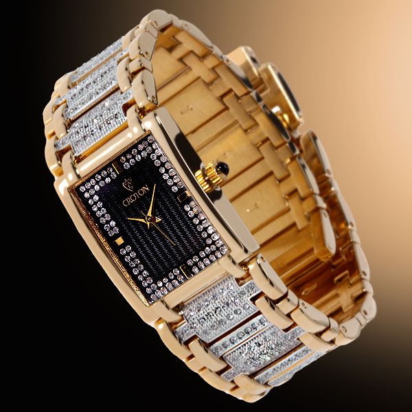 Croton Heritage Series, Swarovski Crystals Black Face Gold Tone Case 