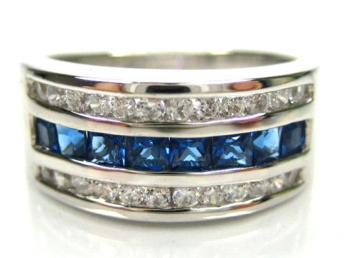 PRINCESS CUT SAPPHIRE DIAMONIQUE STERLING 8MM RING 8  