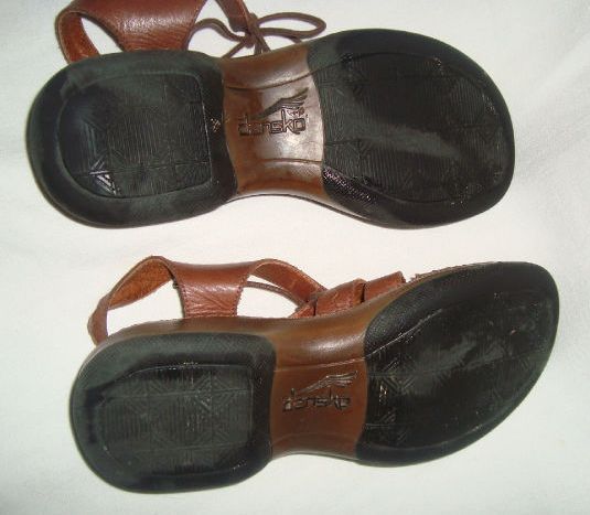 DANSKO LEATHER LACE UP SANDALS SIZE 38 US 7.5   8 BROWN  