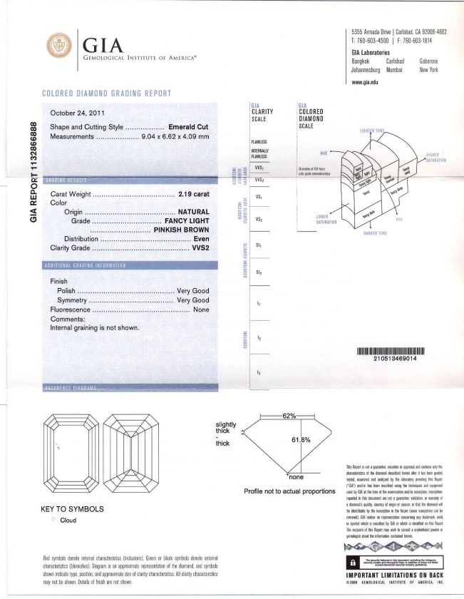  elegant diamond has a beautiful antique rose color, excellent VVS2 