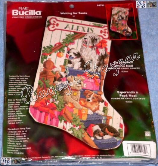 Bucilla Dog WAITING FOR SANTA Stocking Counted Cross Stitch Christmas 