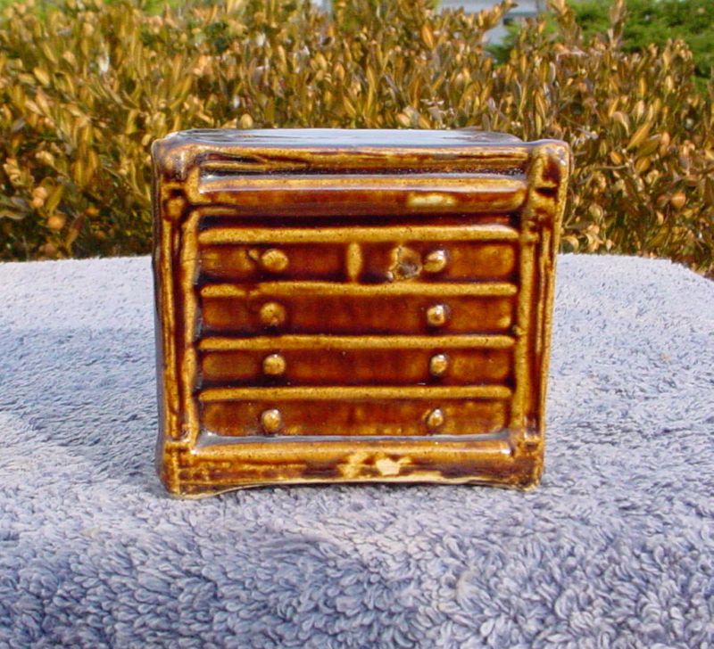 Yellow Ware Dresser Bank w/ Rockingham Glaze  