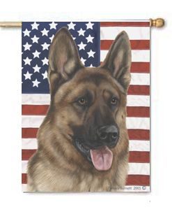 GERMAN SHEPHERD USA FLAG * GARDEN OR HOUSE SIZE  