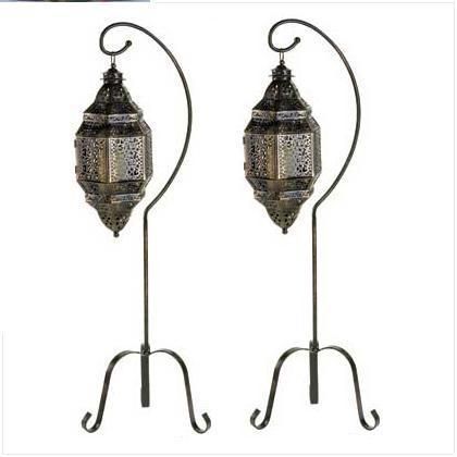 2PC NEW IRON MOROCCAN LANTERN STAND GARDEN DECOR 41H  