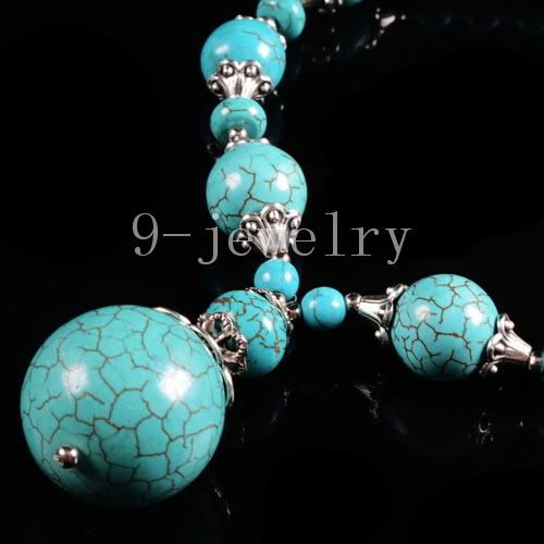 Turquoise Sphere Gemstone Tibet Silver Necklace TS0452  