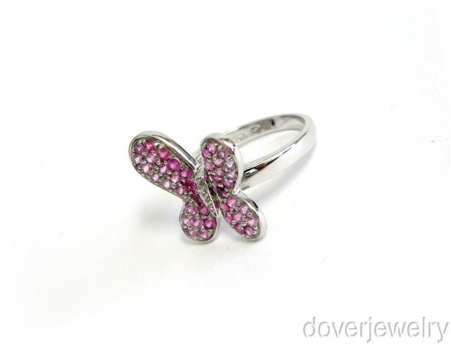 Estate Diamond 1.07ct 18K Gold Pink Sapphire Butterfly Ring NR  