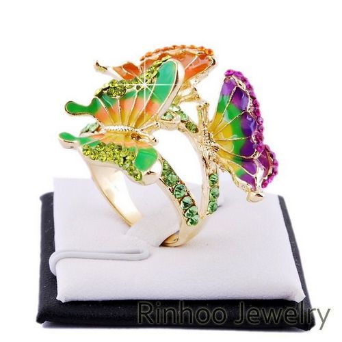 Gold plating Colorful butterfly alloy ring 1pcs Free~~  