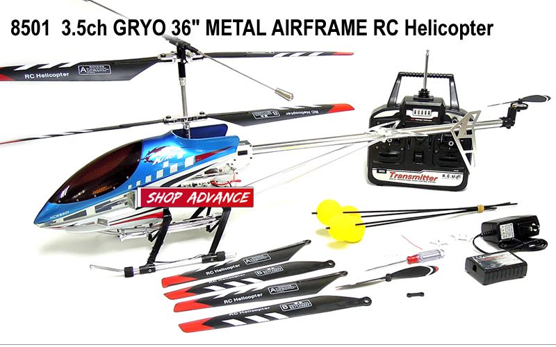 36 inch SKY KING GYRO 8501 Metal 3.5 Channel RC Helicopter 36 Blue 