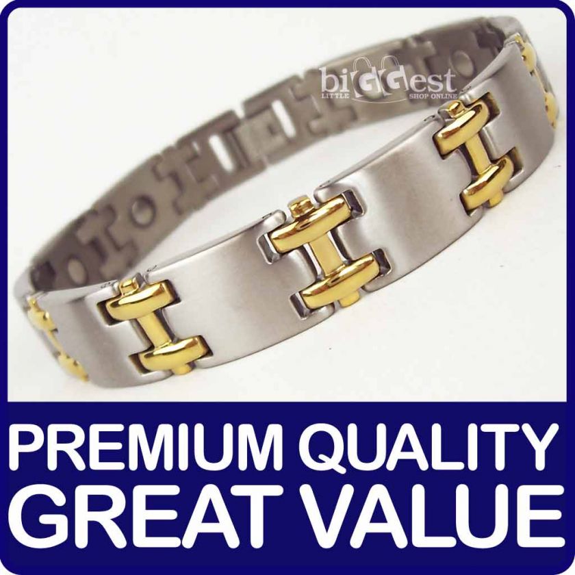 Gents Mens TITANIUM Magnetic Bracelet NEW Gold/Silver★  