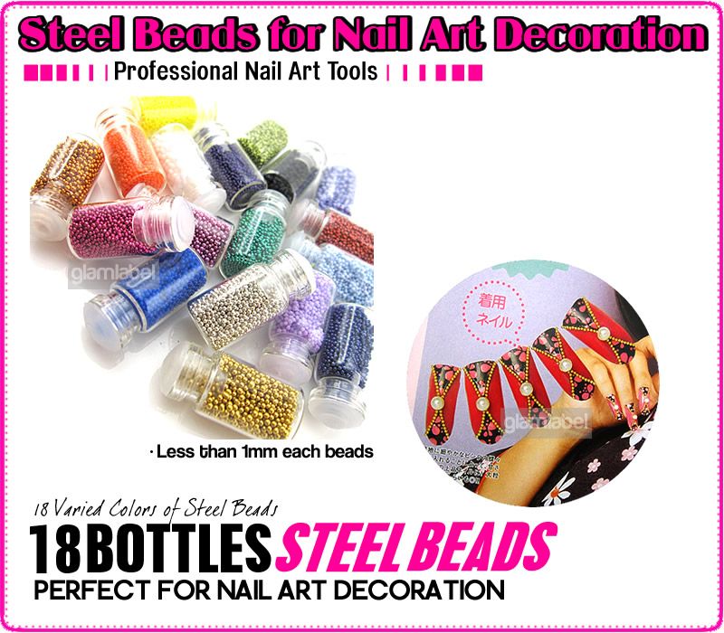 18 X GLITTER STEEL BEAD BEAN BEARING NAIL ART ND18 05  