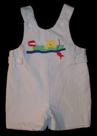 FLORENCE EISEMAN Shortall FISHING BEAR Applique 9m 6 9 Boys Jon Romper 