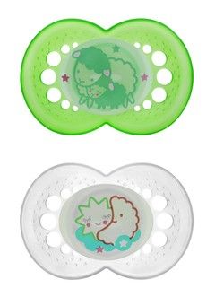 MAM Night Glow Ortho. Pacifiers SIlicone 6+ Asst Styles 845296026446 