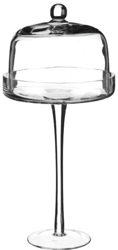 This clear glass cloche has a stemmed pedestal base and is great for 