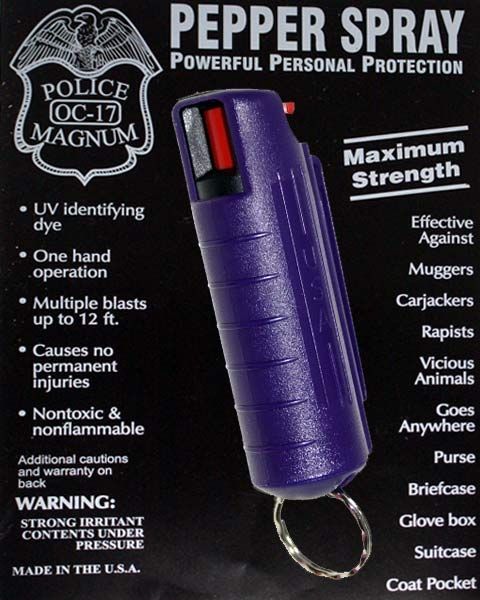   Pepper Spray Police Magnum Keychain Purple OC17 OC 17 Mace Spray