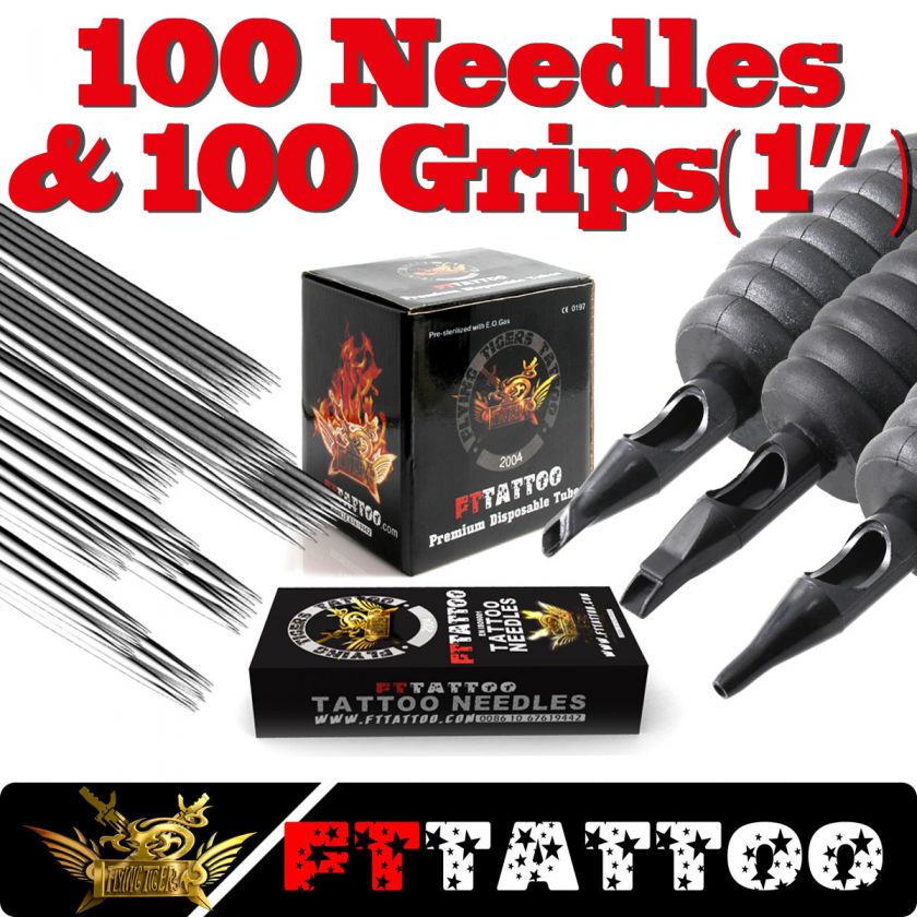 100 U pick Disposable Tattoo 1 Grips Tubes & Needles  