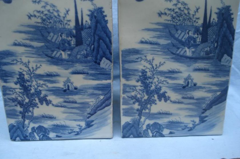 Beautiful Pair Blue & White Landscape Persons Pots  